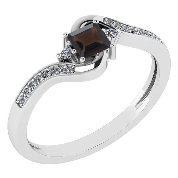 Certified 0.51 Ctw Smoky Quazrt And Diamond 14k White G