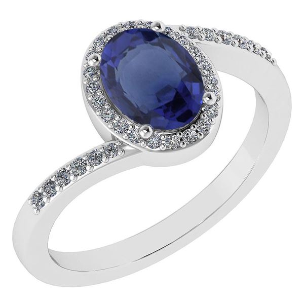 Certified 1.44 Ctw Blue Sapphire And Diamond 14k White