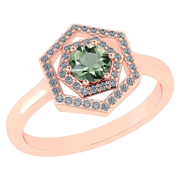 Certified 0.69 Ctw Green Amethyst And Diamond 14k Rose