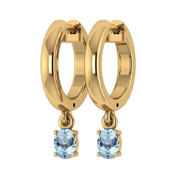 Certified 0.50 Ctw Blue Topaz Hoop Earring 10K Yellow G