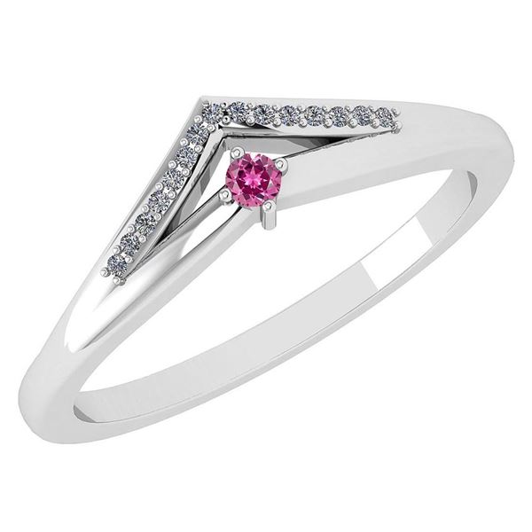 Certified 0.07 Ctw Pink Tourmaline And Diamond 14k Whit