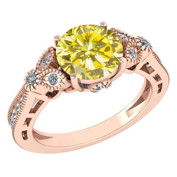 Certified 1.49 Ctw Treated Fancy Yellow Diamond 18K Ros