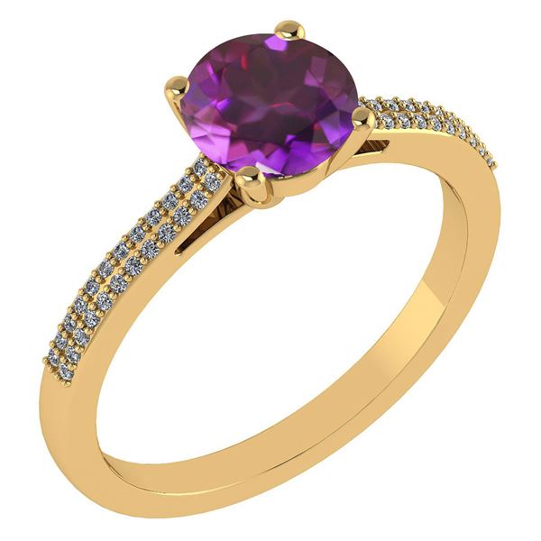 Certified 1.37 Ctw Amethyst And Diamond 14k Yellow Gold