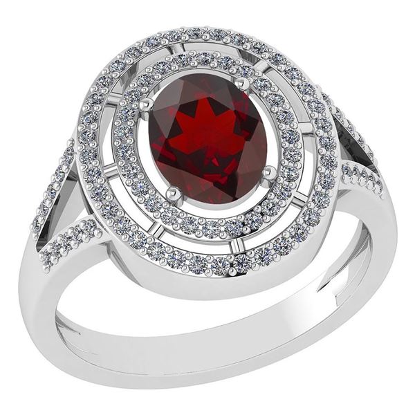 Certified 1.66 Ctw Garnet And Diamond 14k White Gold Ha