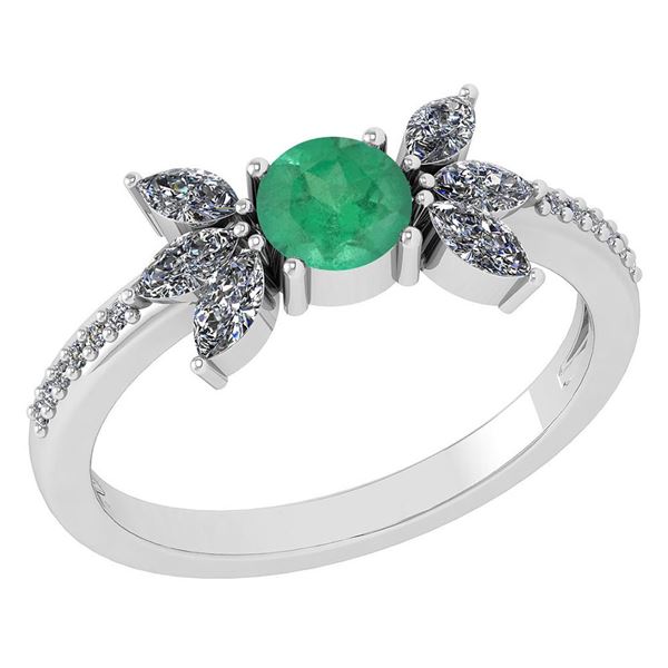 Certified 1.11 Ctw Emerald And Diamond 14k White Gold H