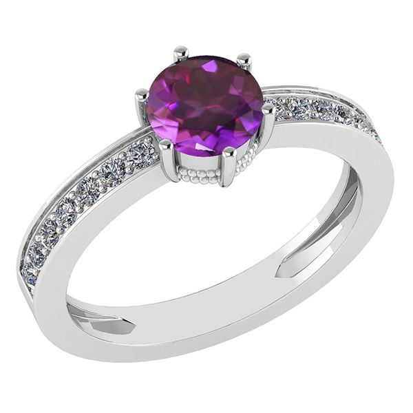 Certified 1.09 Ctw Amethyst And Diamond VS/SI1 Halo Rin