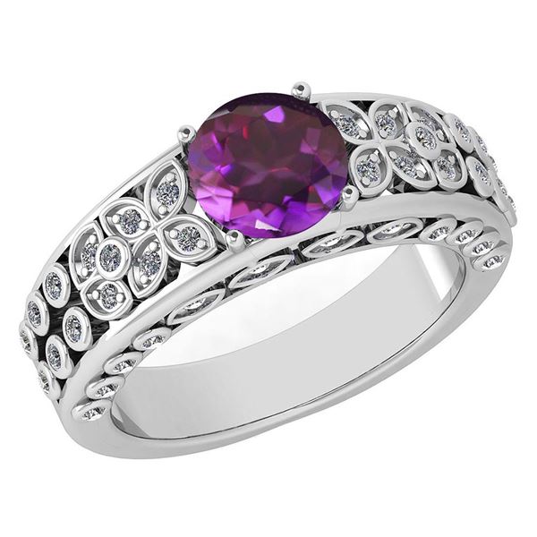 Certified 1.57 Ctw Amethyst And Diamond Wedding/Engagem