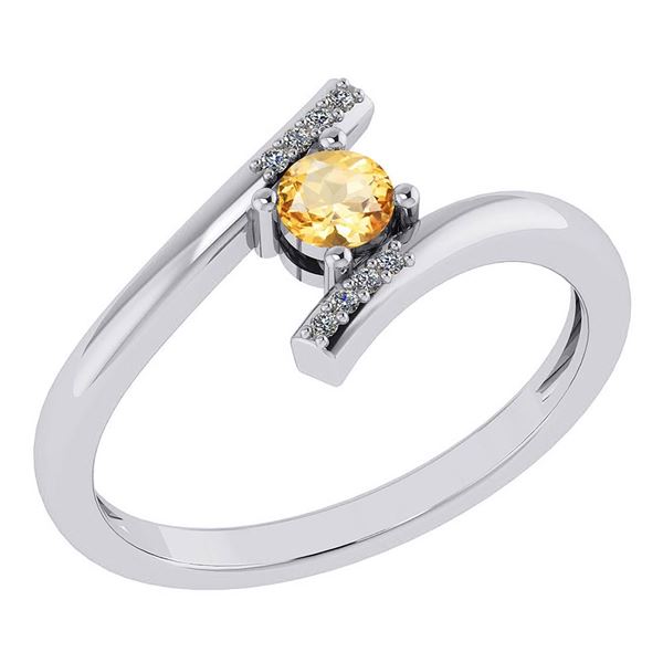 Certified 0.27 Ctw Citrine And Diamond 14k White Gold H