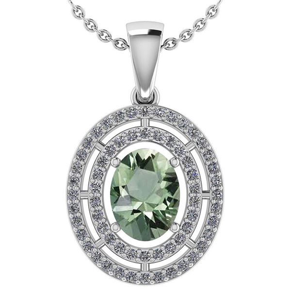 Certified 1.56 Ctw Green Amethyst And Diamond 18K White