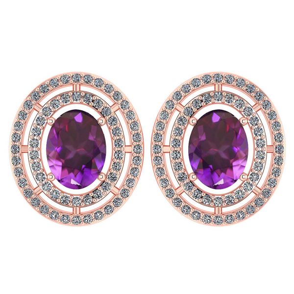 Certified 3.12 CTW Amethyst And Diamond 14k Rose Gold H