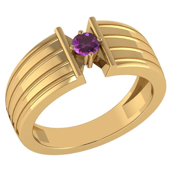 Certified 0.20 Ctw Amethyst Solitaire Ring 10K Yellow G