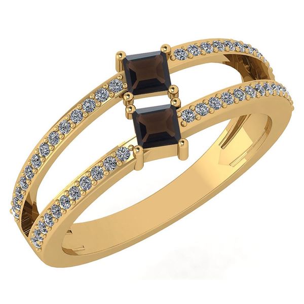 Certified 0.60 Ctw Smoky Quarzt And Diamond 14k Yellow