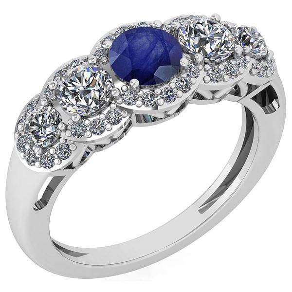 Certified 1.42 Ctw Blue Sapphire And Diamond VS/SI1 For