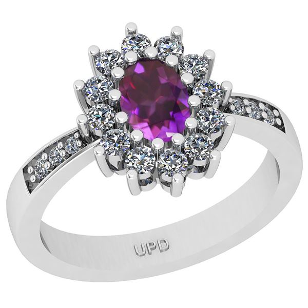 Certified 1.23 Ctw I2/I3 Amethyst And Diamond 10K White