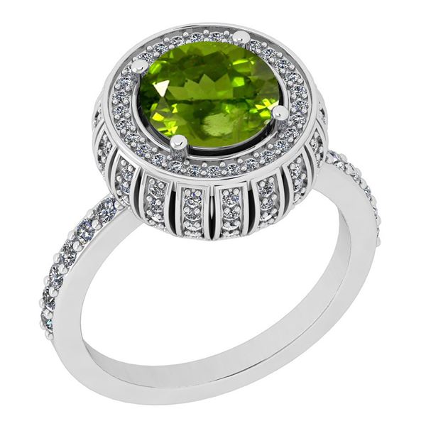 Certified 2.24 Ctw I2/I3 Peridot And Diamond 14K White