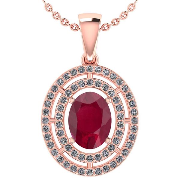 Certified 1.56 CTW Ruby And Diamond 14k Rose Gold Halo