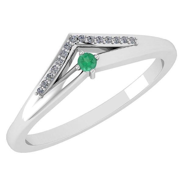 Certified 0.07 Ctw Emerald And Diamond 14k White Gold H