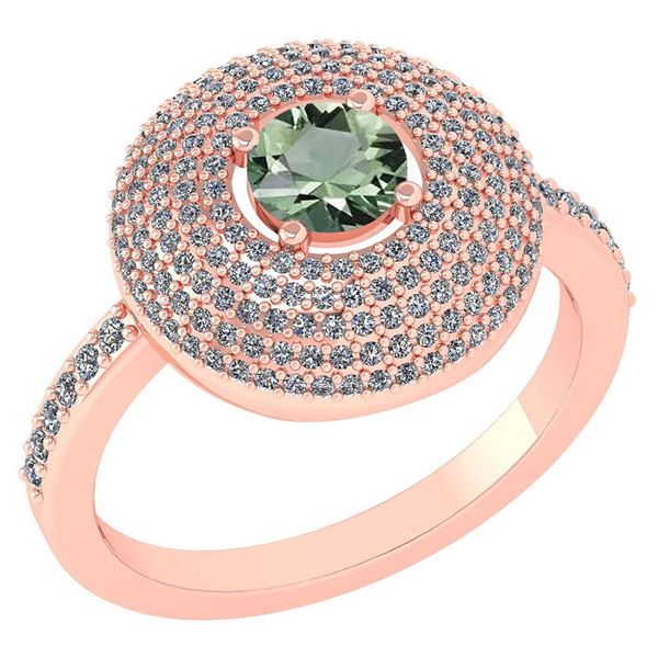 Certified 0.99 CTW Green Amethyst And Diamond 14k Rose