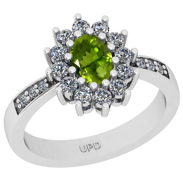 Certified 1.23 Ctw I2/I3 Peridot And Diamond 10K White