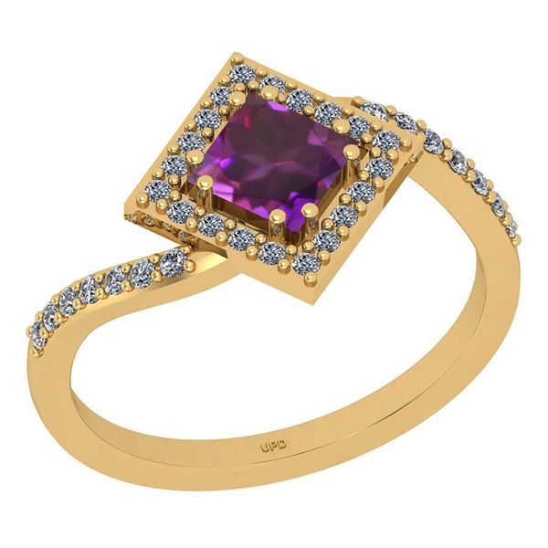 Certified 1.02 Ctw I2/I3 Amethyst And Diamond 10K Yello