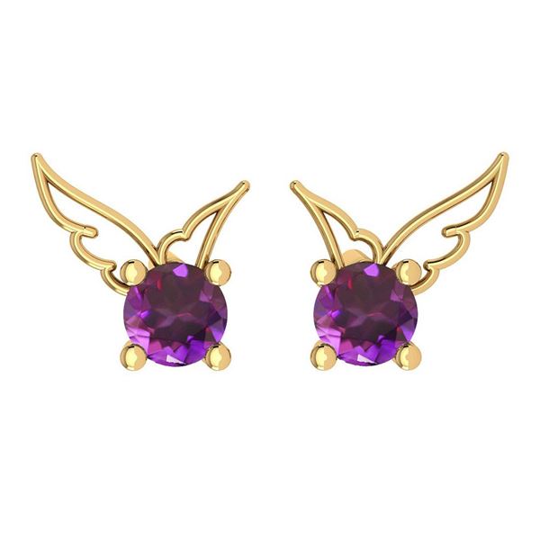 Certified 0.50 Ctw Amethyst Stud Earrings 14K Gold Yell