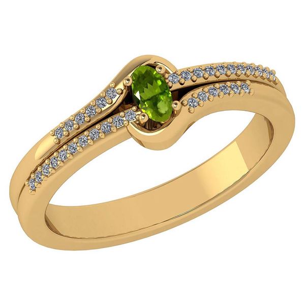 Certified 0.29 Ctw Peridot And Diamond 14k Yellow Gold