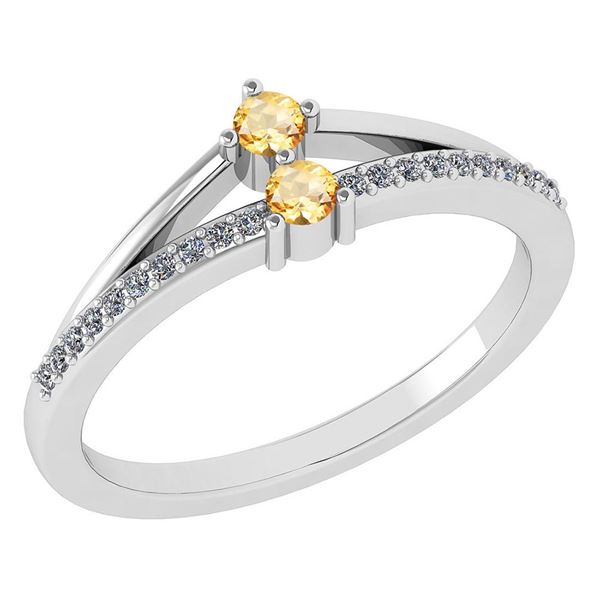 Certified 0.22 Ctw Citrine And Diamond 14k White Gold H