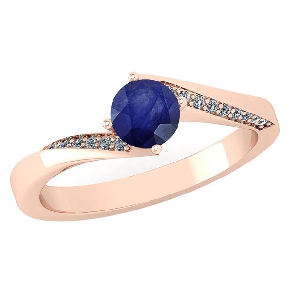 Certified 1.09 Ctw Blue Sapphire And Diamond 14K Rose G