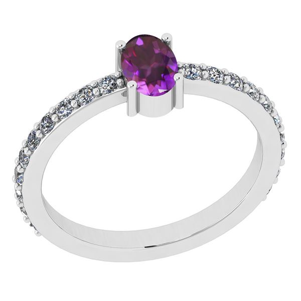 Certified 0.78 Ctw Amethyst And Diamond I2/I3 14K White