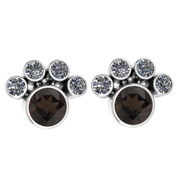 Certified 15.50 Ctw Smoky Quartz And Diamond SI2/I1 Ear