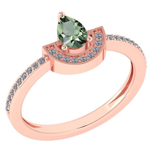 Certified 0.64 Ctw Green Amethyst And Diamond 14k Rose