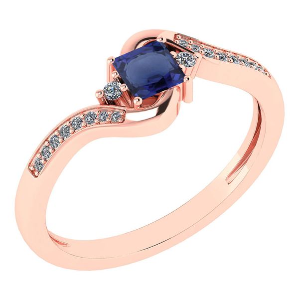 Certified 0.51 Ctw Blue Sapphire And Diamond 14k Rose G