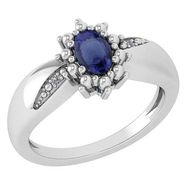 Certified 0.51 Ctw Blue Sapphire And Diamond 14k White