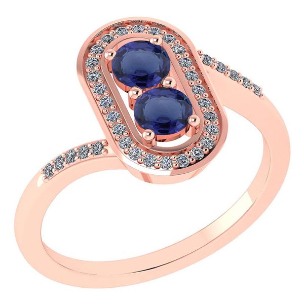 Certified 0.68 Ctw Blue Sapphire And Diamond 14k Rose G