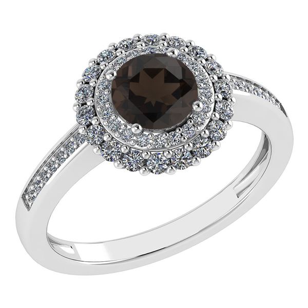 Certified 1.28 Ctw Smoky Quarzt And Diamond 14k Yellow