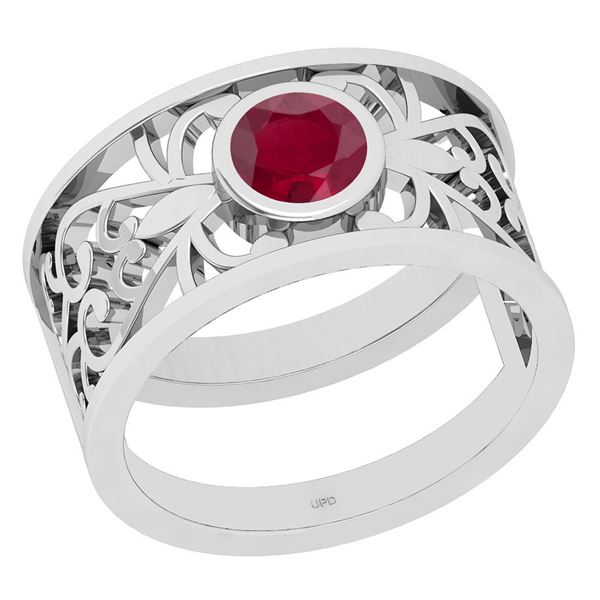Certified 0.50 Ctw Ruby Style Bezel Set 14K White Gold