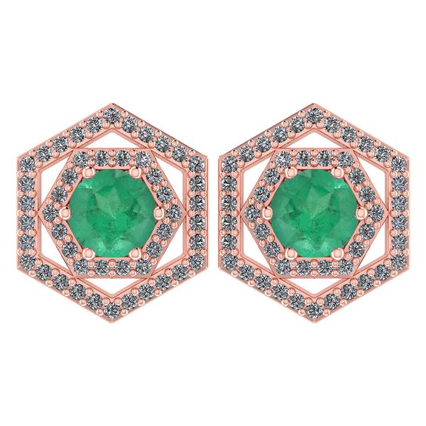 Certified 1.38 Ctw Emerald And Diamond 14k Rose Gold Ha