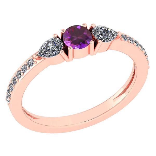 Certified 0.78 Ctw Amethyst And Diamond 14k Rose Gold H