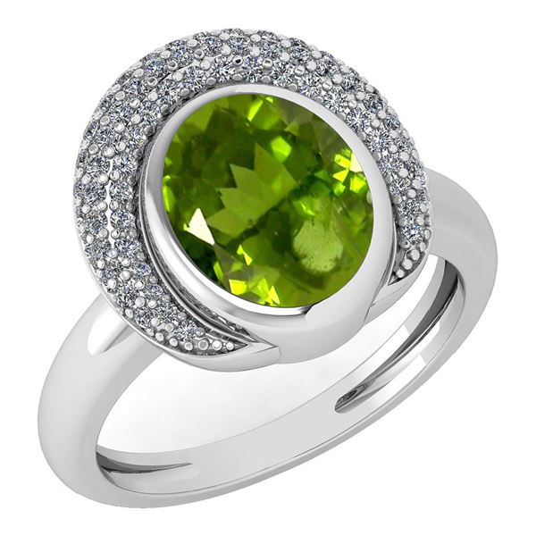 Certified 2.82 Ctw Peridot And Diamond VS/SI1 Halo Ring