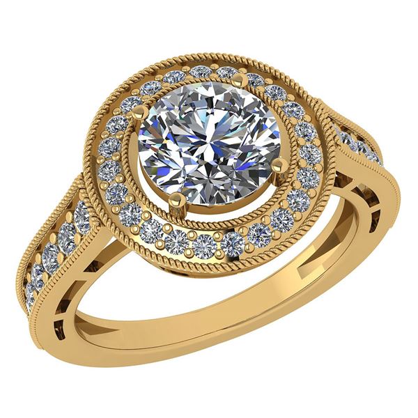 Certified 1.71 Ctw Diamond 14K Yellow Gold Halo Ring