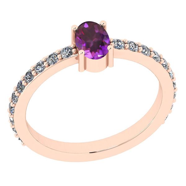 Certified 0.78 Ctw Amethyst And Diamond I2/I3 14K Rose