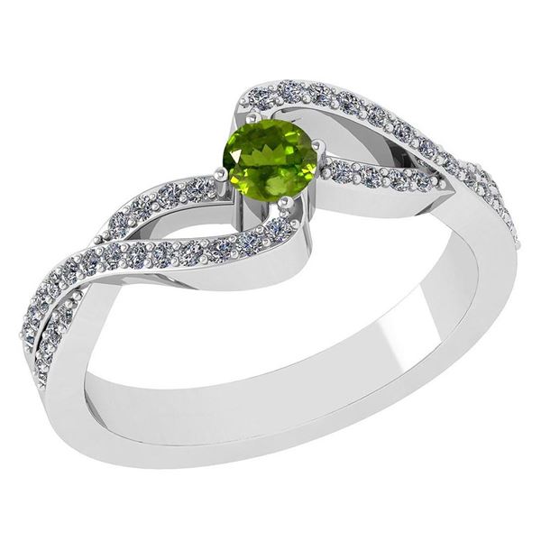 Certified 0.61 Ctw Peridot And Diamond 18K White Gold H