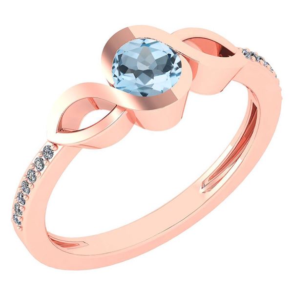 Certified 0.52 Ctw Aquamarine And Diamond 14k Rose Gold