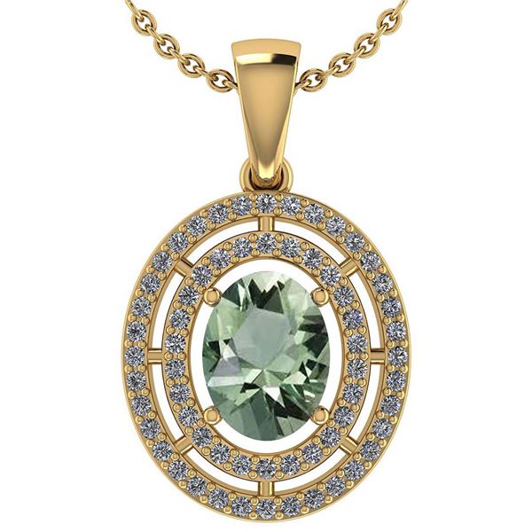 Certified 1.56 CTW Green Amethyst And Diamond 14k Yello