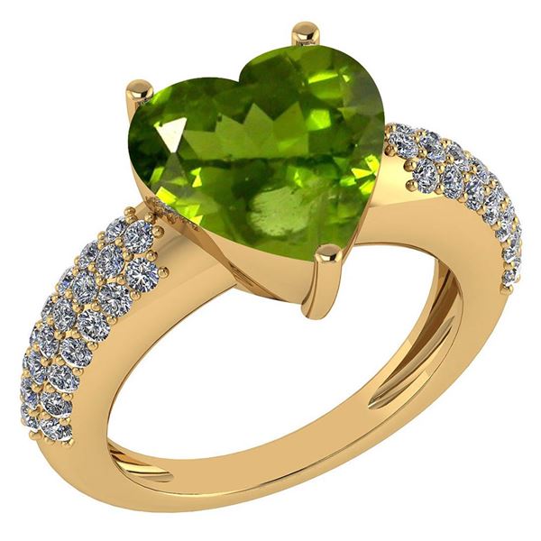 Certified 5.31 Ctw Peridot And Diamond VS/SI1 Ring 14K