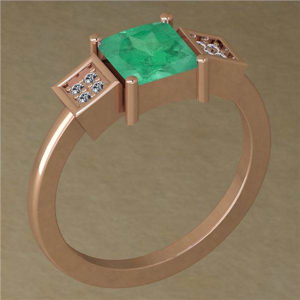 Certified 0.79 Ctw Emerald And Diamond SI1/SI2 14K Rose