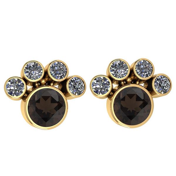 Certified 15.50 Ctw Smoky Quartz And Diamond SI2/I1 Ear