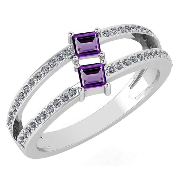 Certified 0.60 Ctw Amethyst And Diamond 14k White Gold