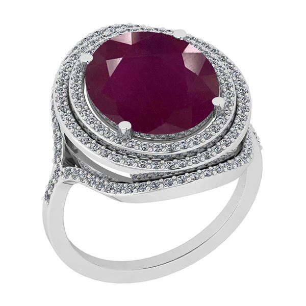 Certified 10.48 Ctw SI2/I1 Ruby And Diamond 14K White G