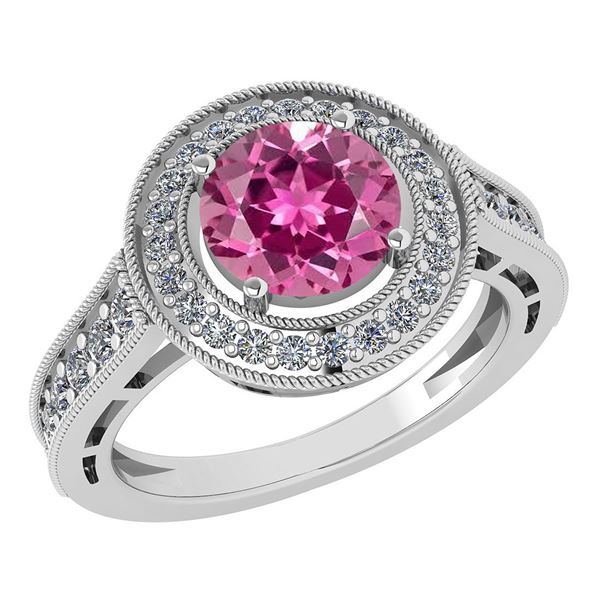 Certified 1.71 Ctw Pink Tourmaline And Diamond 18K Whit